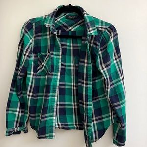 Honey Punch Green and Navy Plaid Flannel S